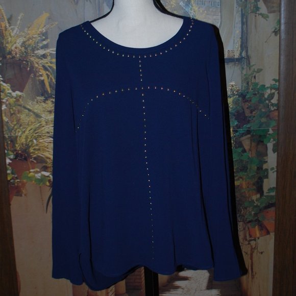 Michael Kors Silver Studded Navy Hi-low Top - L - Picture 1 of 12